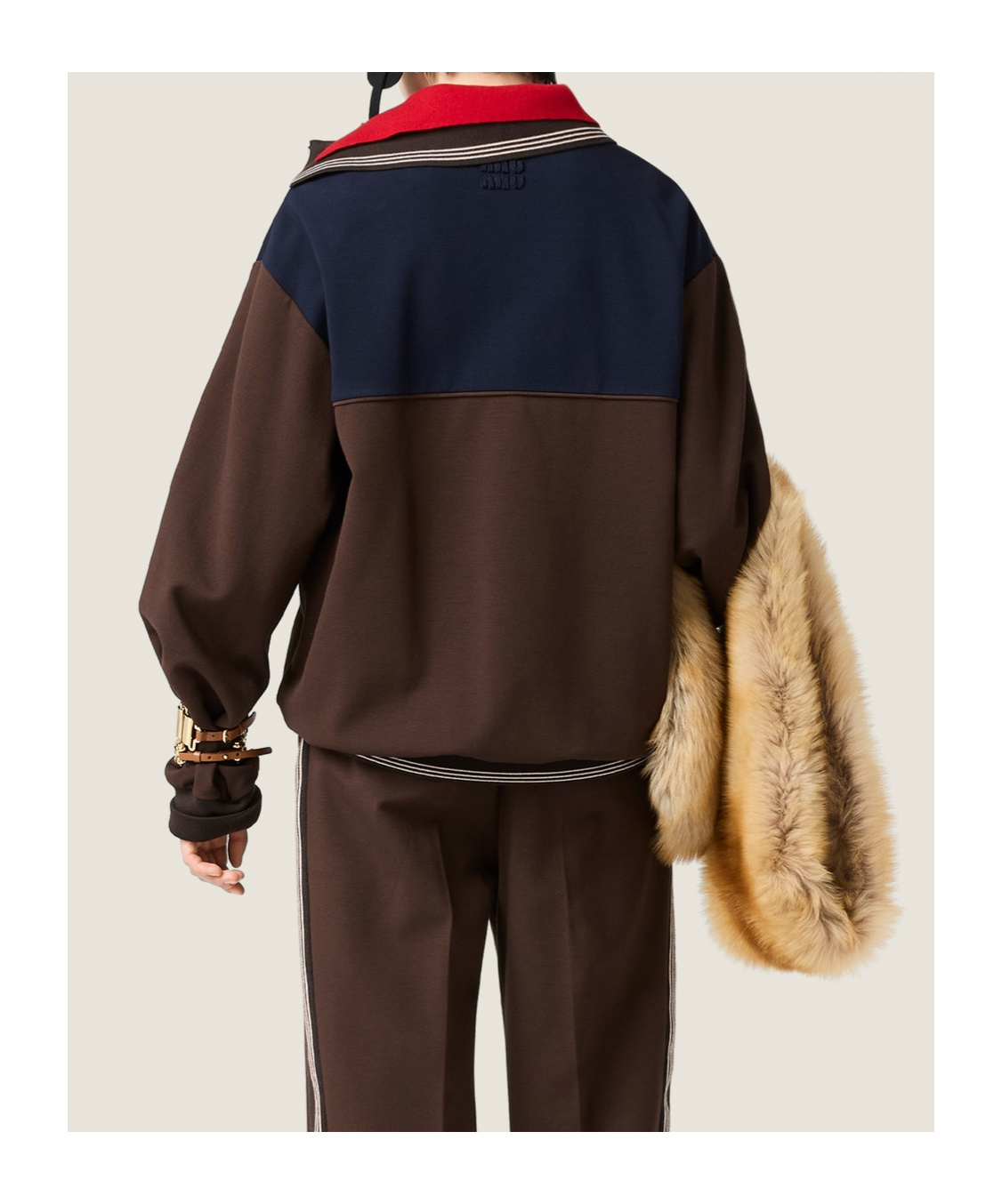 Miu Miu Oversized Two-tone Knit Sweater In Brown