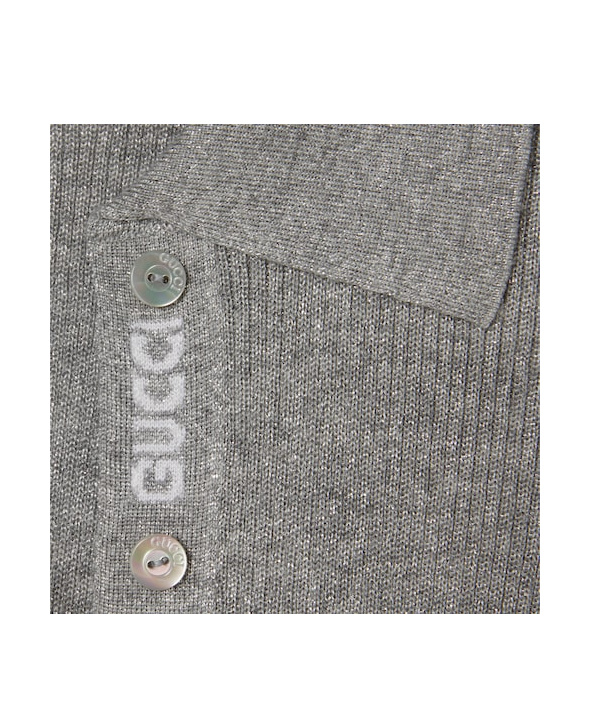 Gucci Cashmere And Silk Polo Top With Web In Gray