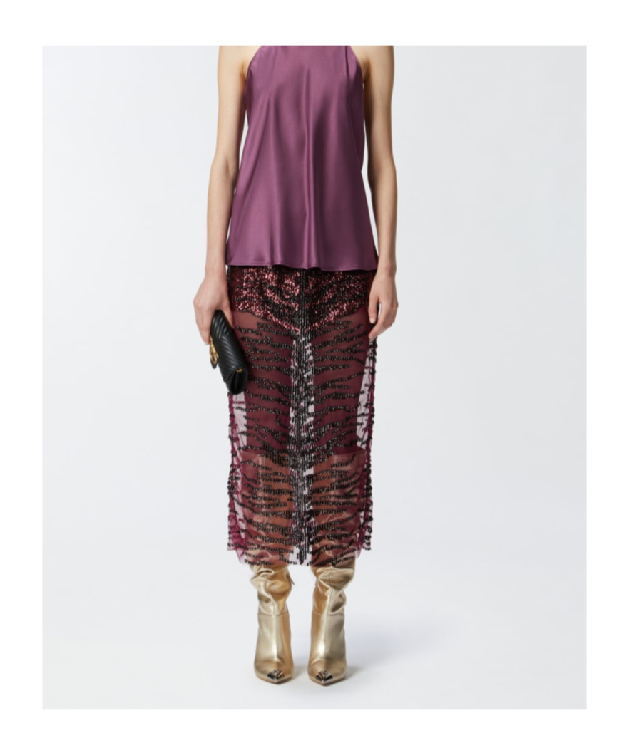 Pinko Pencil Skirt With Zebra-effect Sequin Embroidery In Black