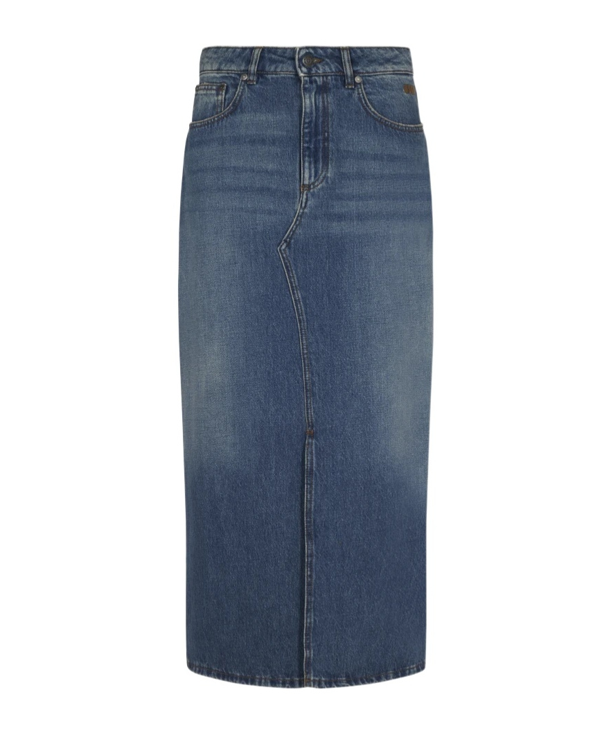 Msgm Front Slit Denim Midi Skirt