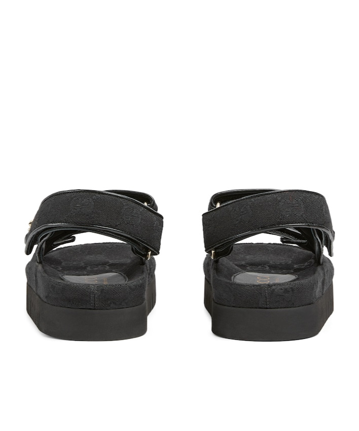 Gucci Double-strap Leather Sandals Gold-tone Hardware In Black