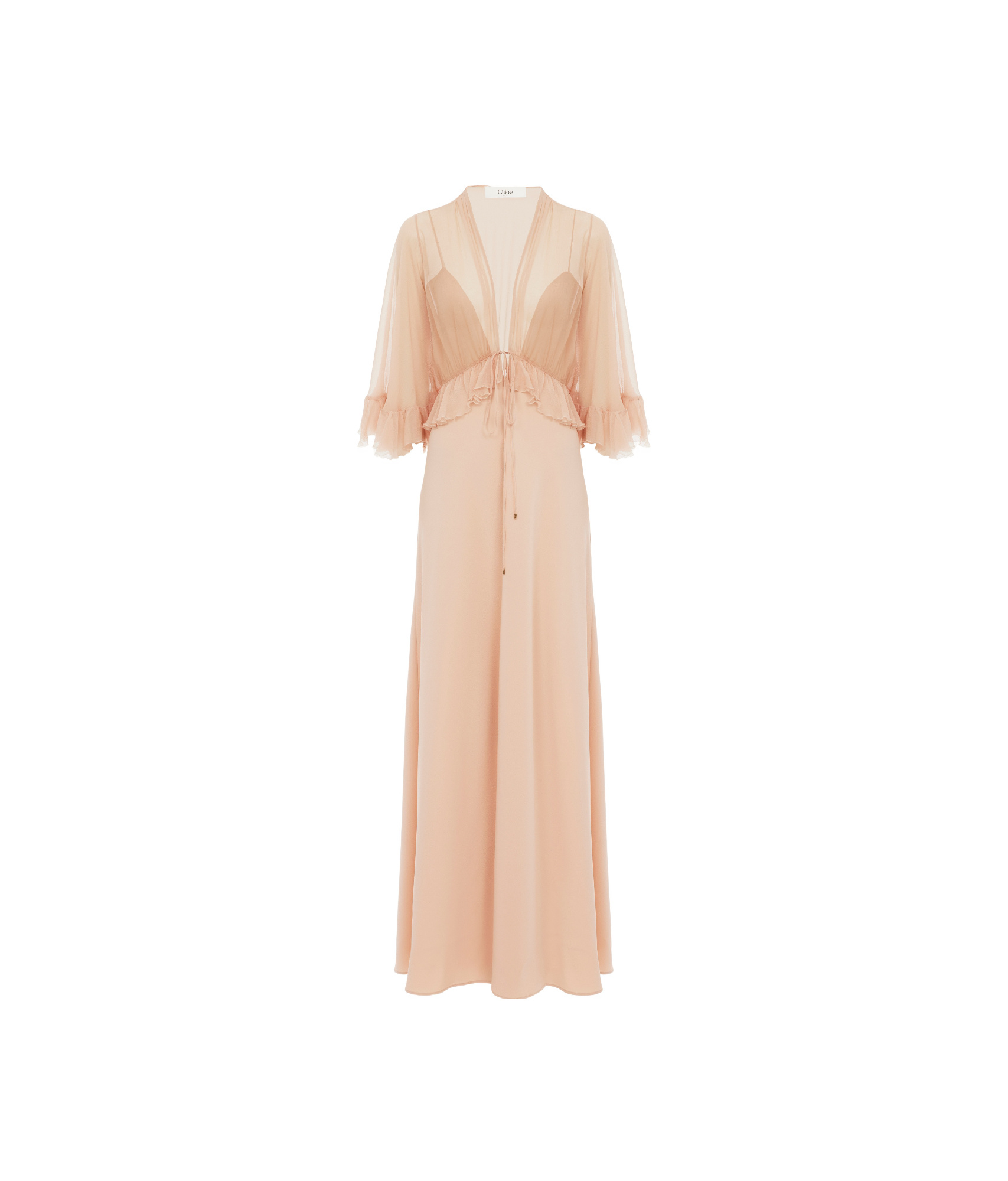 Chloé Robe Longue À Col En V En Crêpe De Satin Femme Rose Taille 40 100% Soie In Nude