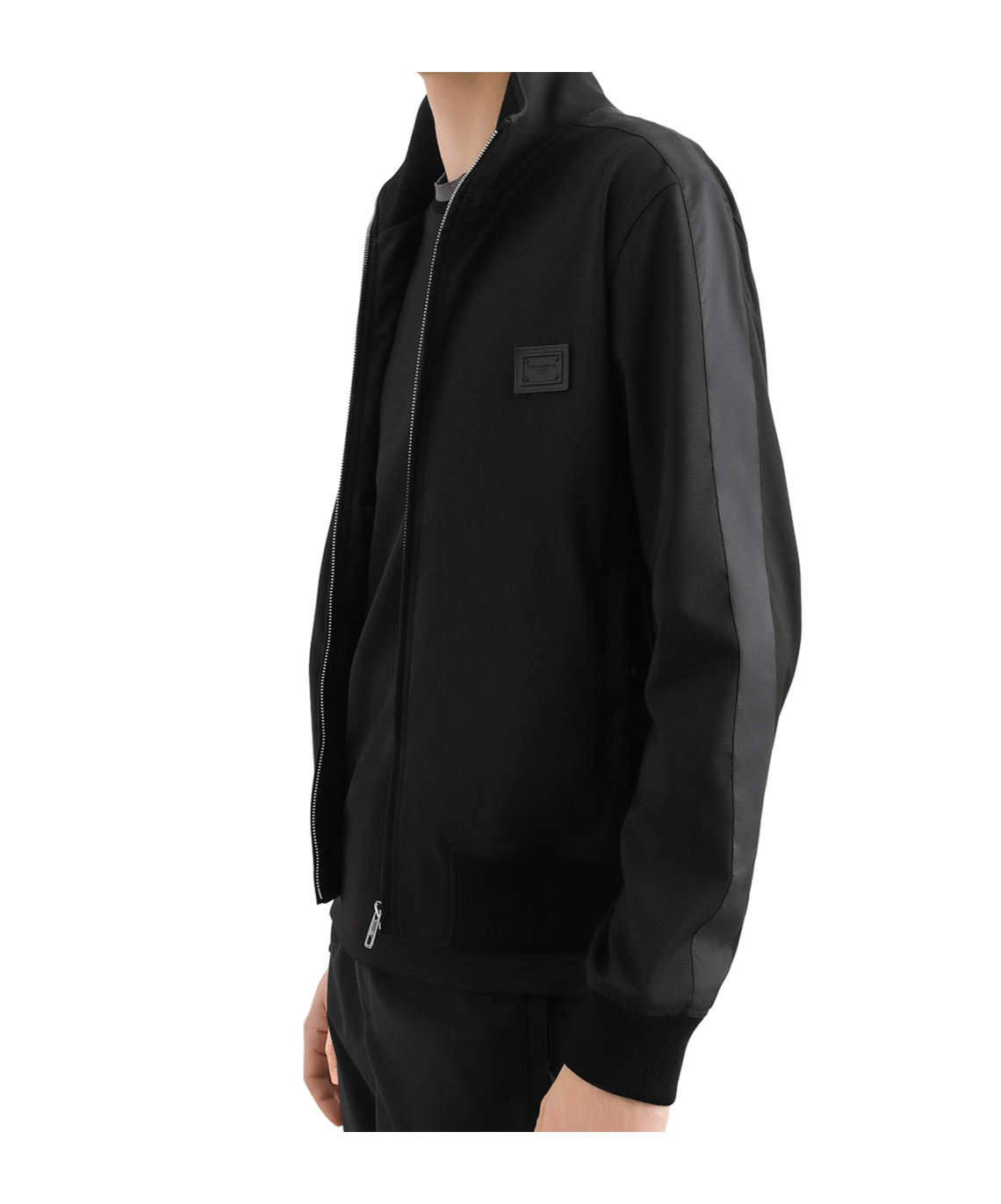 Dolce & Gabbana Zip-up Bomber Jacket With Logo Patch In Black