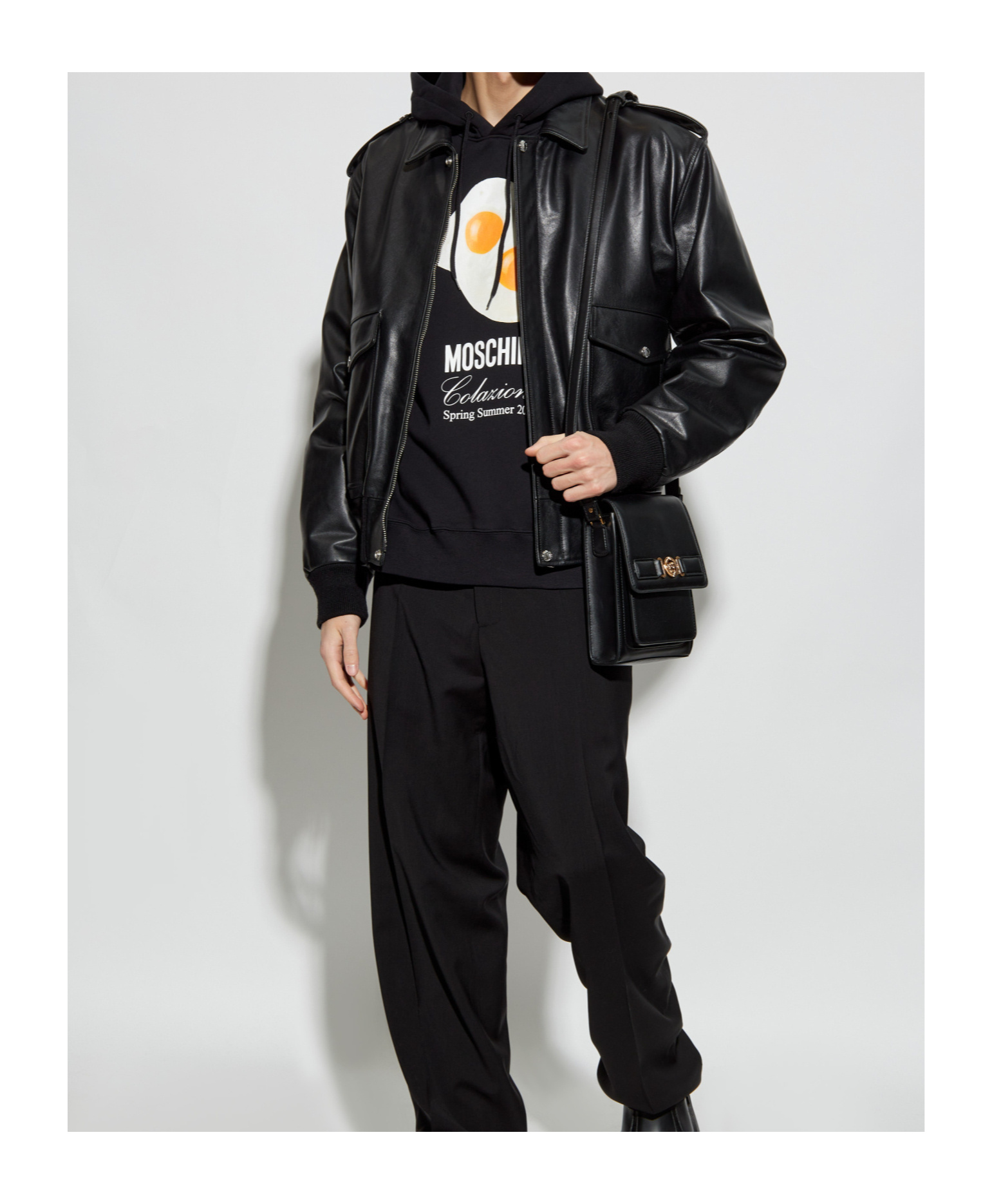 Moschino Graphic Print Breakfast Pocket Hoodie In Black
