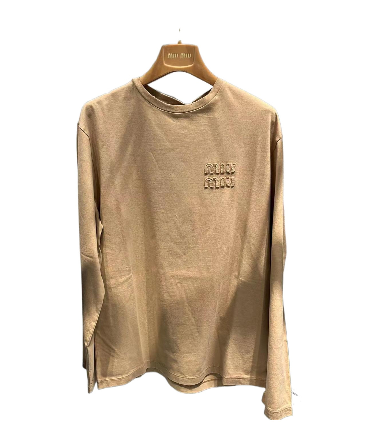Miu Miu Garment-dyed Cotton Jersey T-shirt In Neutral