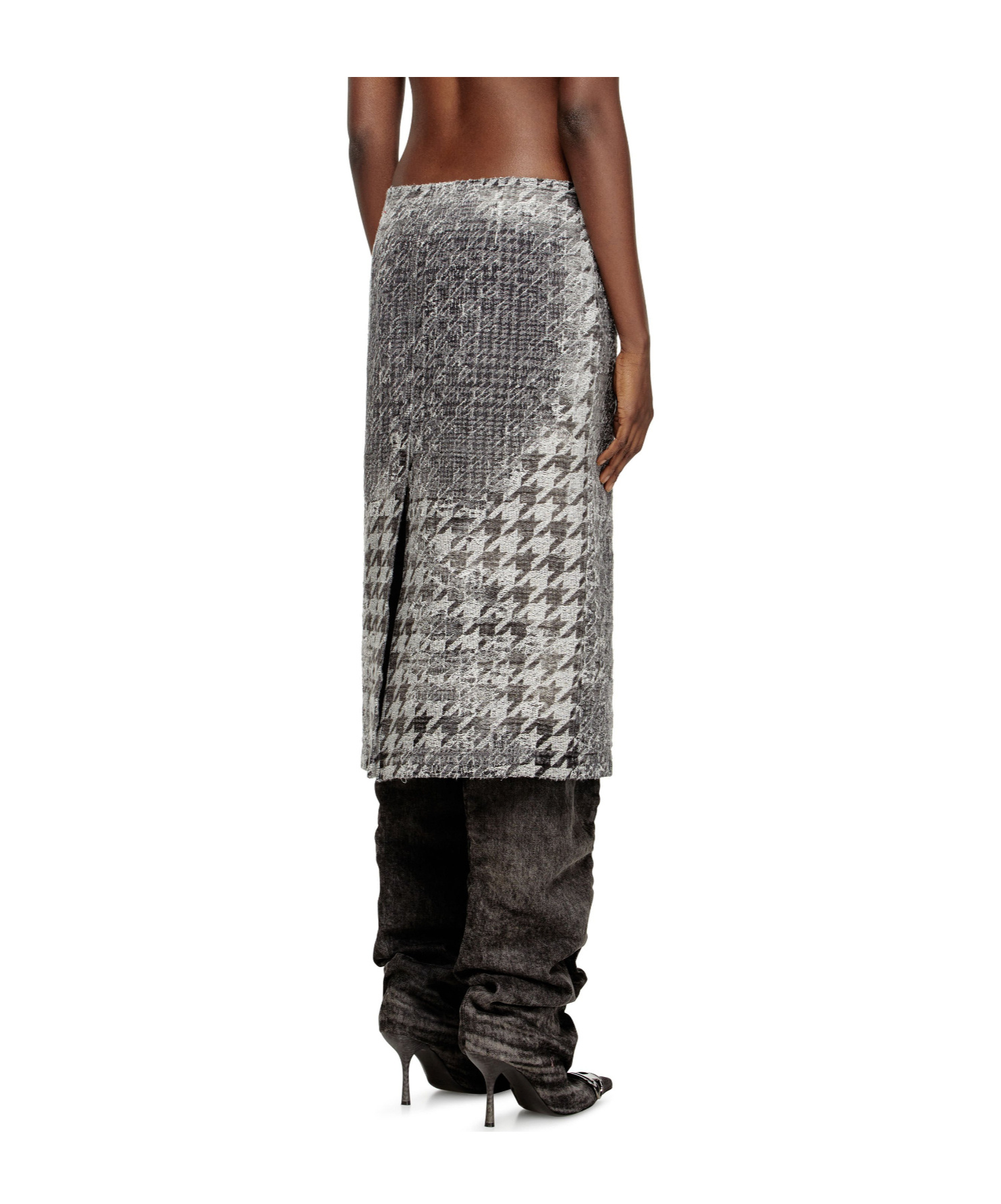 Diesel Midi Skirt In Prince Of Wales Jacquard Denim In Burgundy