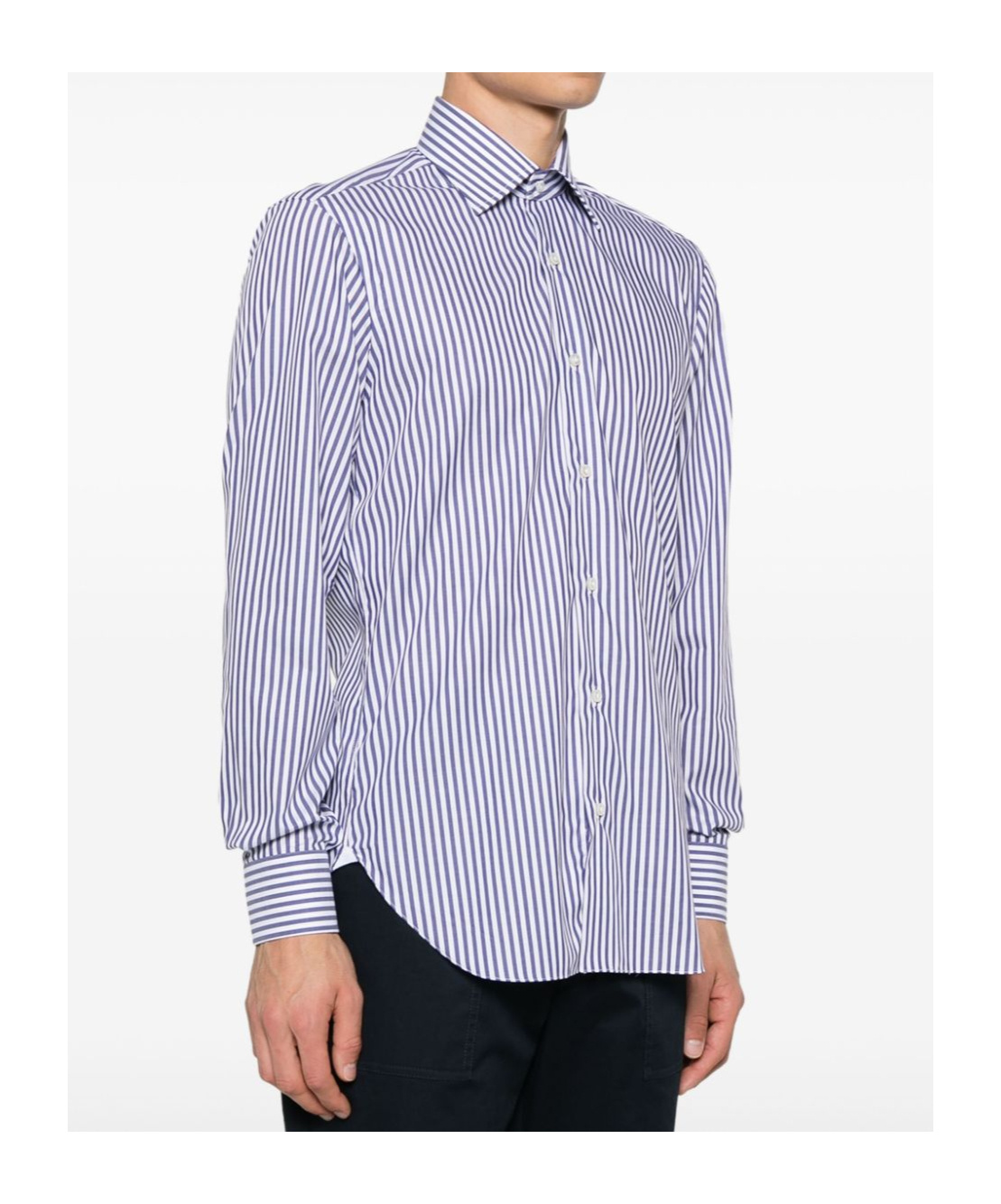 Barba Napoli Barba Vertical Striped Blue And White Barba Shirt In White