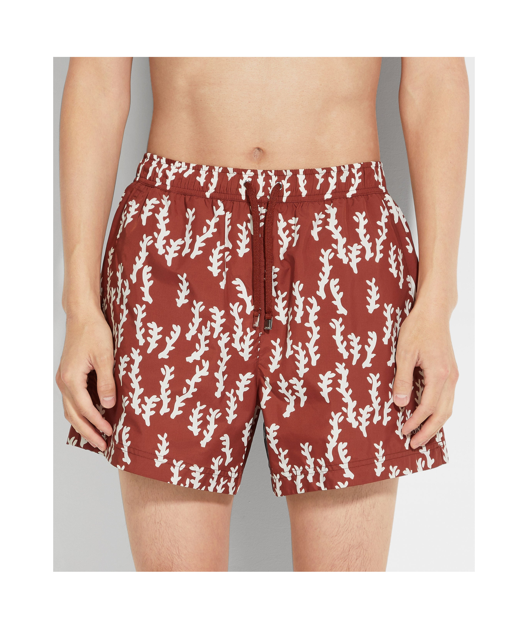 Zegna Oasi Print Swim Trunks In Red