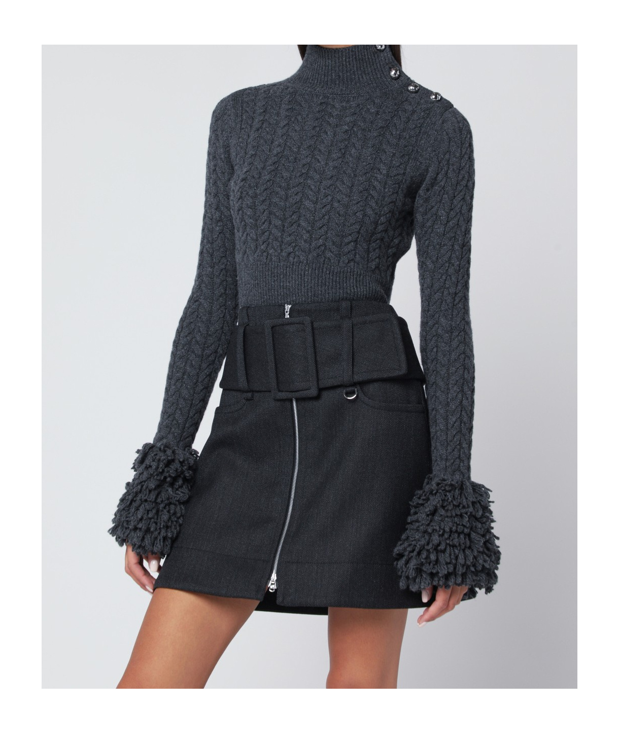 Patou Wool Cashmere Sweater Shoulder Button Detail In Black