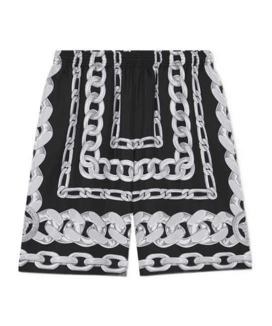 Versace Men Medusa Chains Silk Shorts In Black