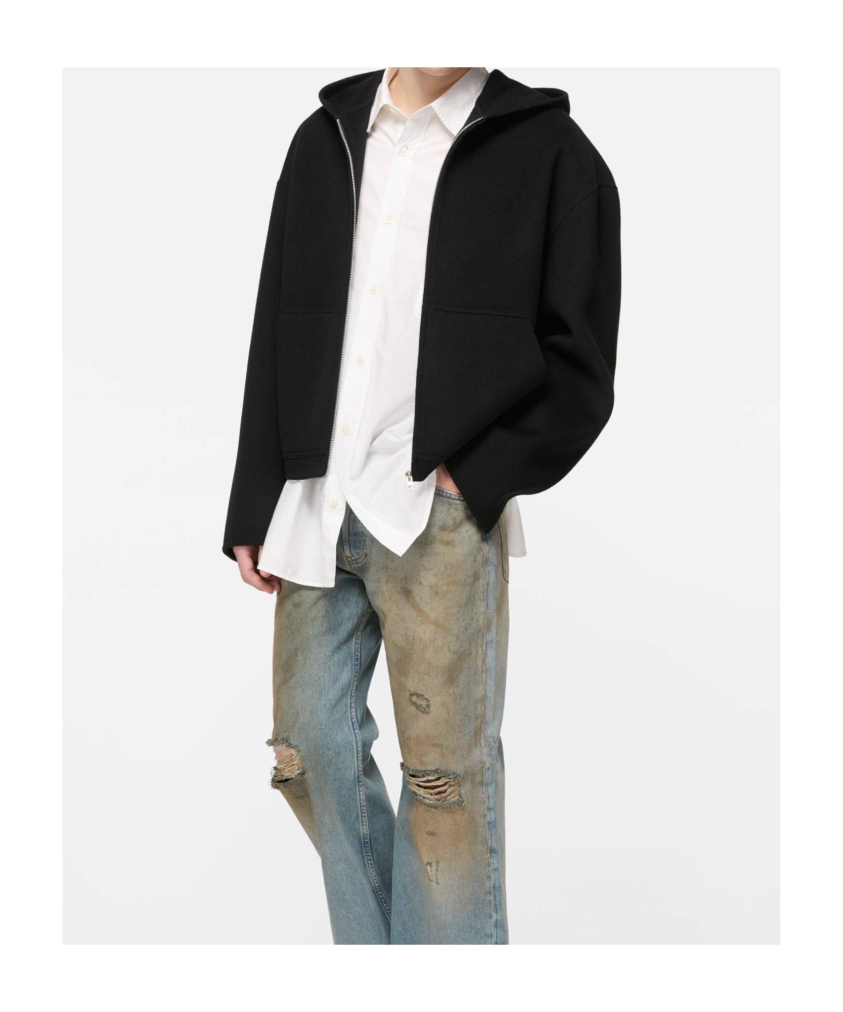 Acne Studios Hooded Zip-up Sweater In Gray