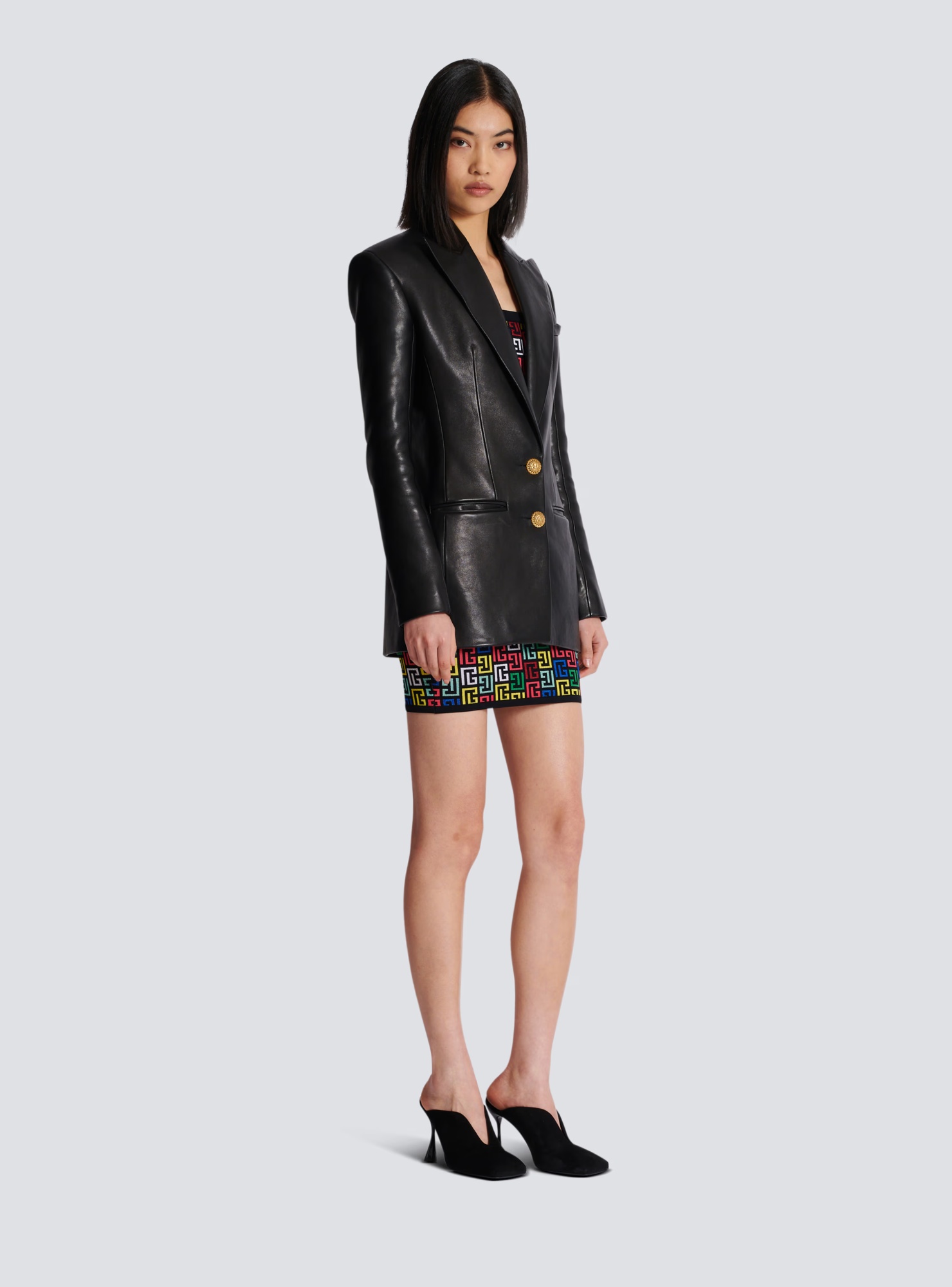 Balmain Two-button Lapel Leather Jacket In Black
