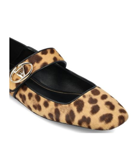 Valentino Vlogo Locker Collapsible-heel Leather-trimmed Leopard-print Calf Hair Ballet Flats In Black