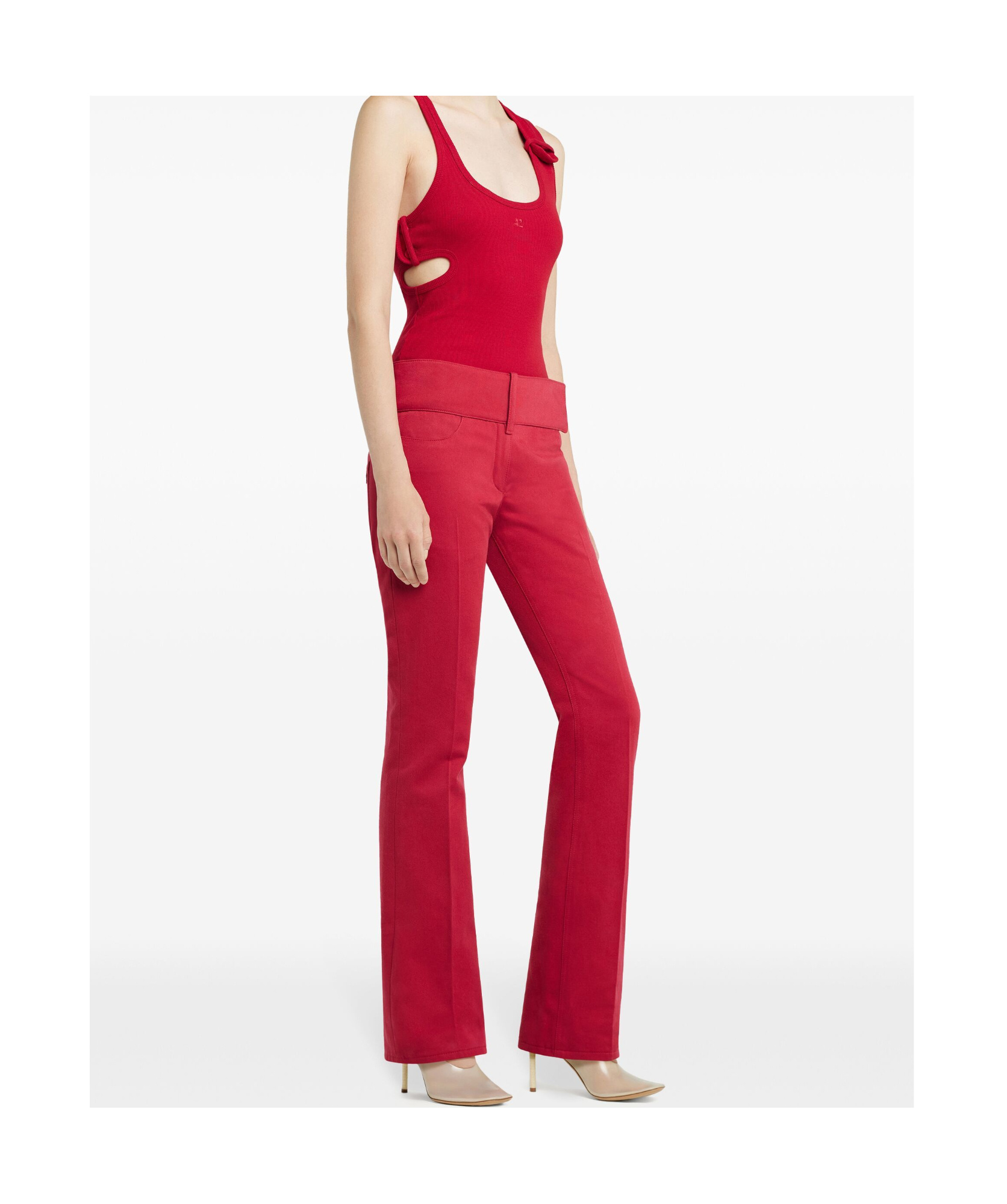 Courrèges Trousers Flared Leg Belted Waist In Red