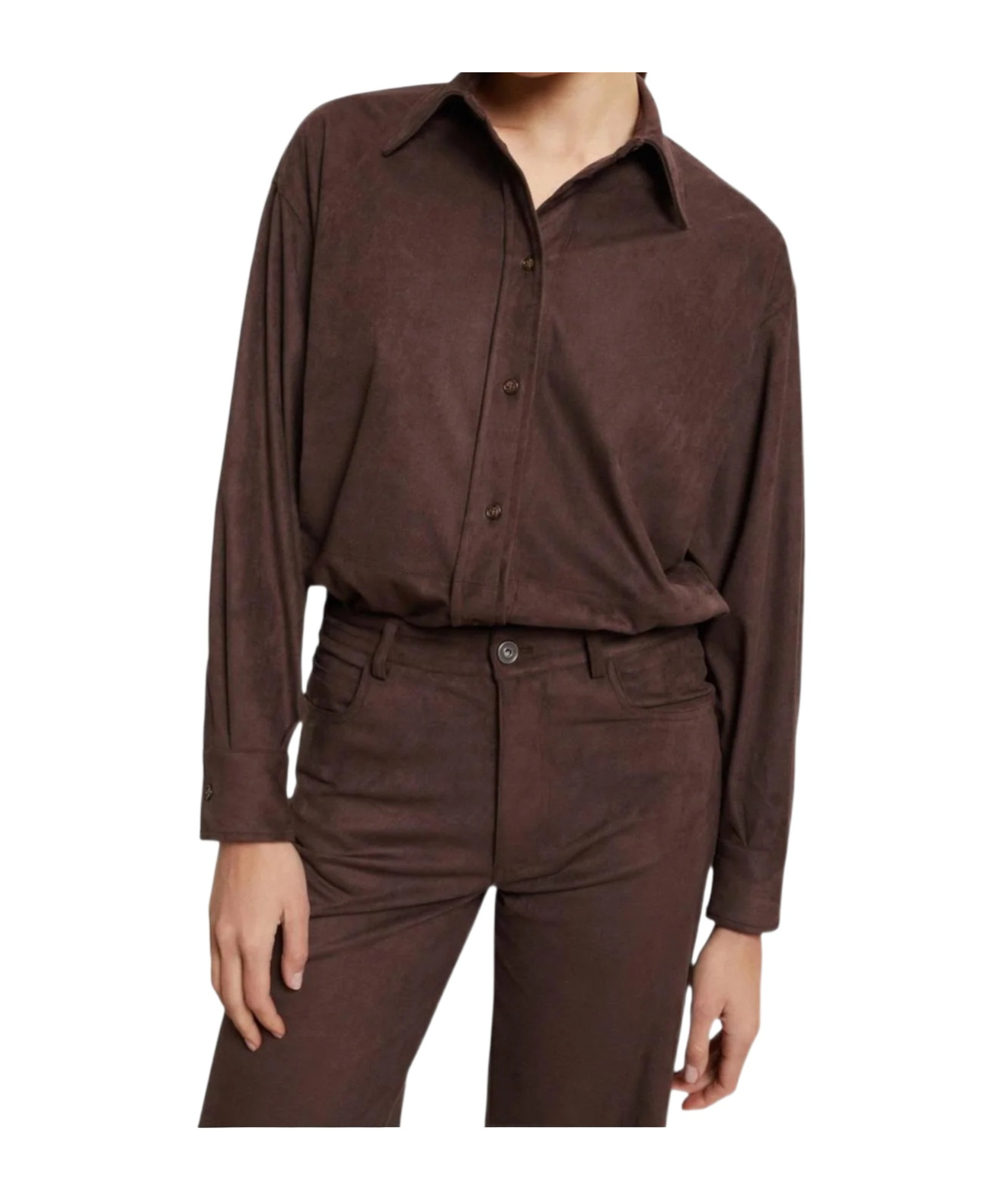 Ottod'ame Button-down Long-sleeved Shirt In Brown