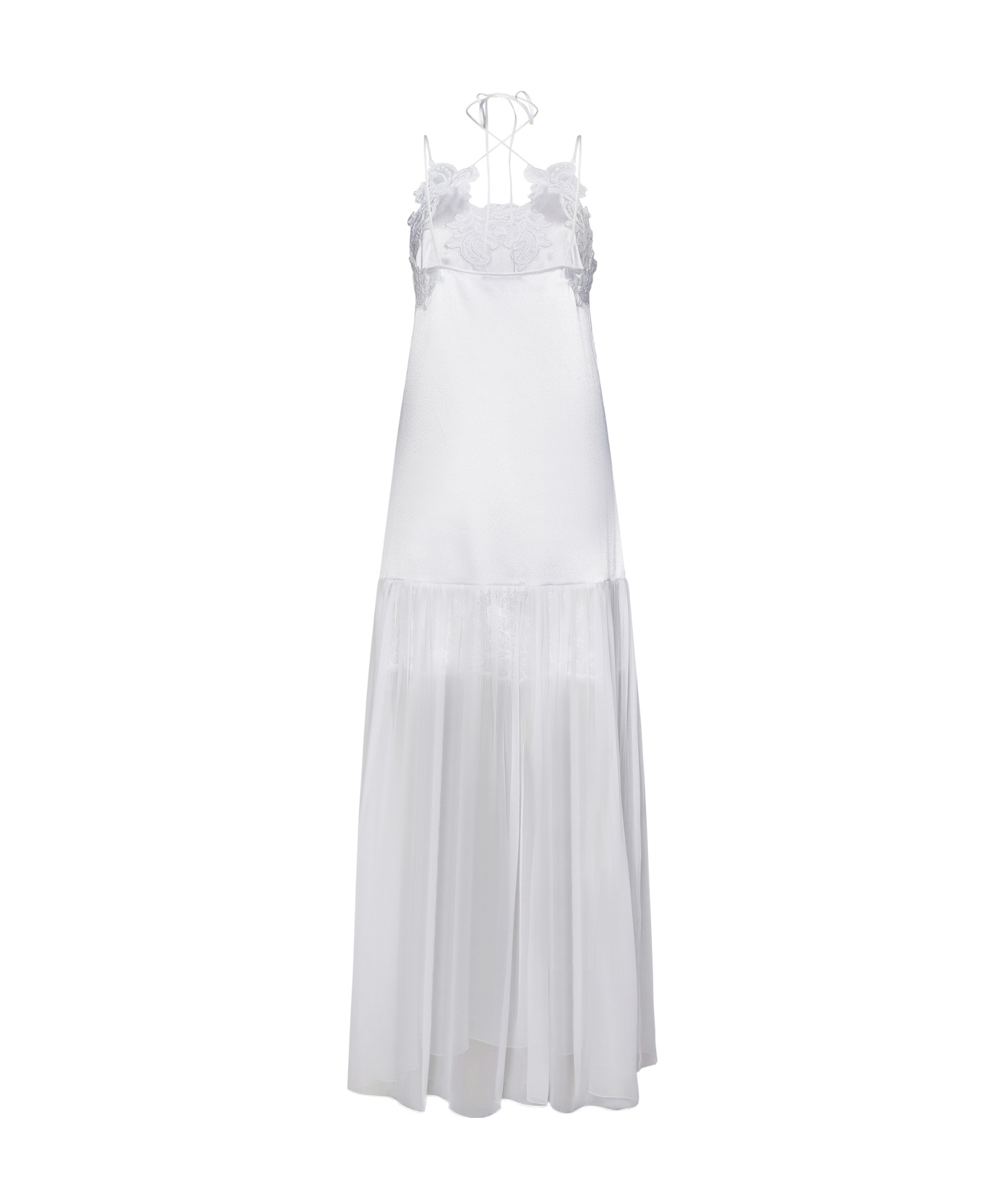 Shop Alberta Ferretti Lace-trimmed Gown In White