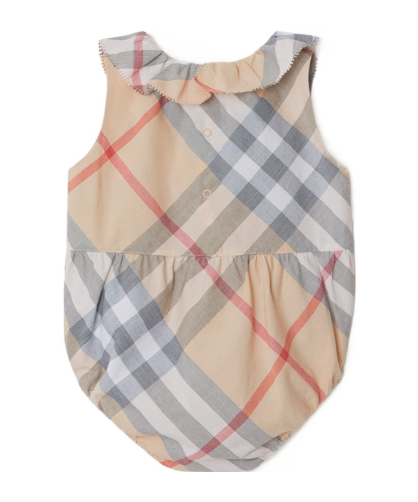 Burberry Baby Beige Check Cotton Bodysuit In Nude