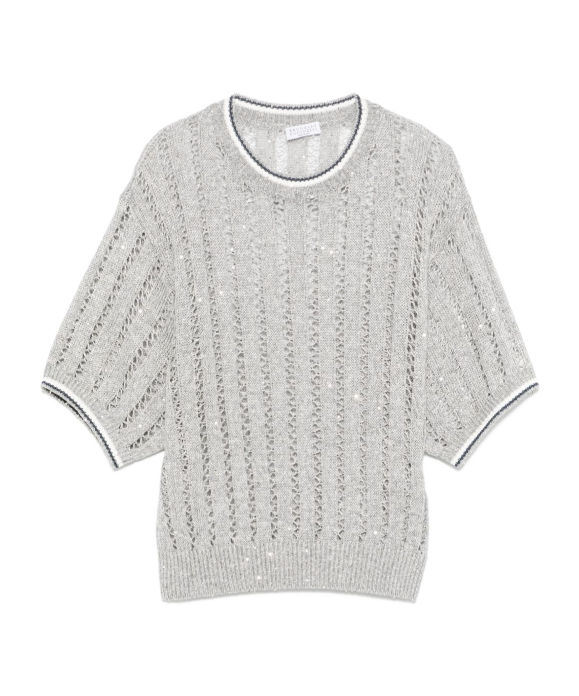 Brunello Cucinelli Linen Ribbed Net Knit Top In White