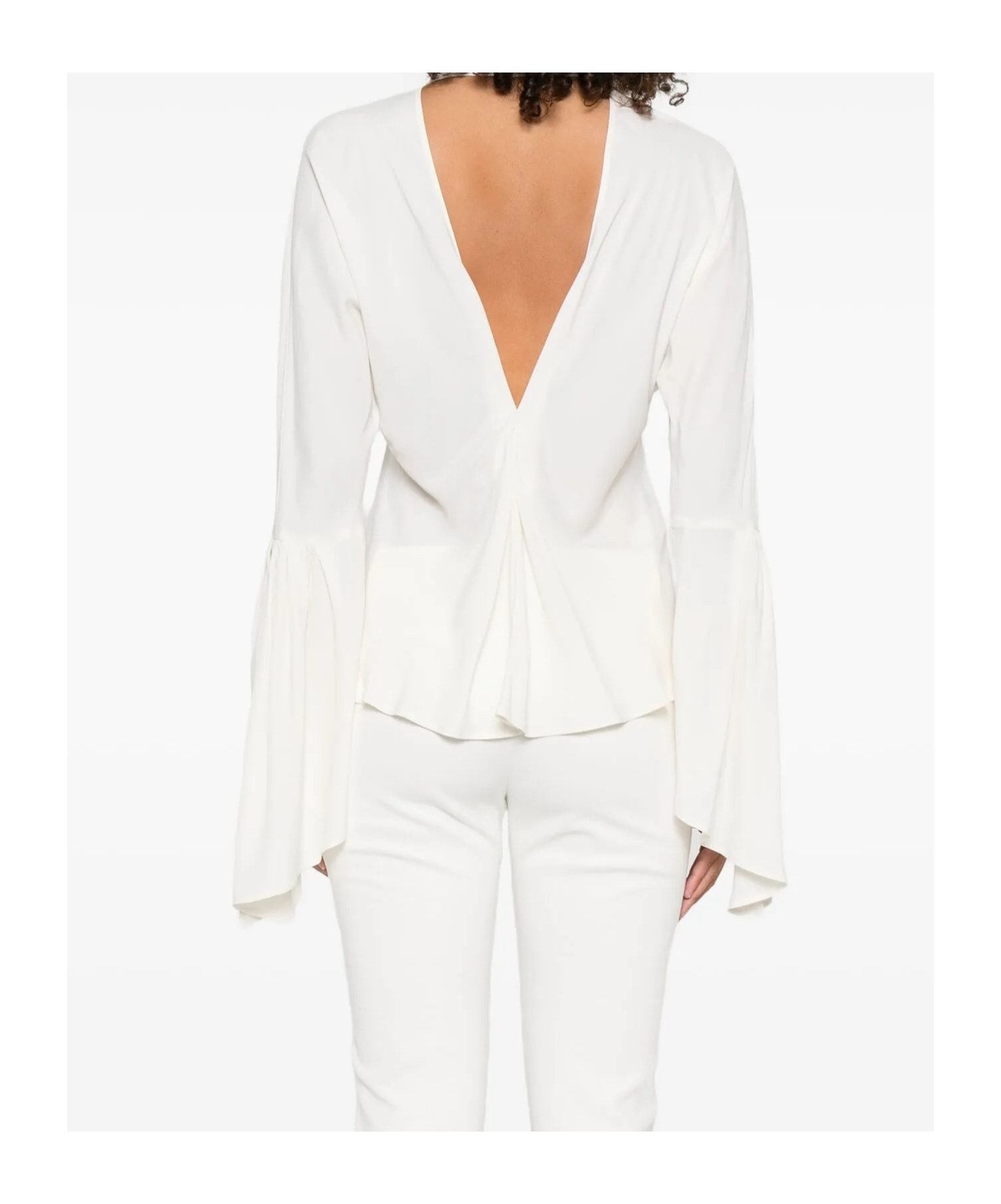 Pinko White High Neck Shirt With Flared Sleeves In White