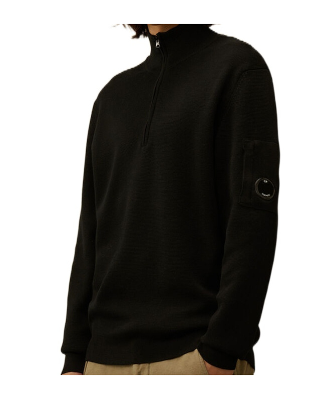 C.p. Company Re-wool Half Zip Lens Sweater In Black