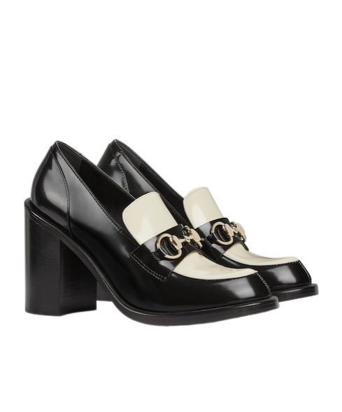 Gucci Stylish Two-tone Loafers Block Heel In Black