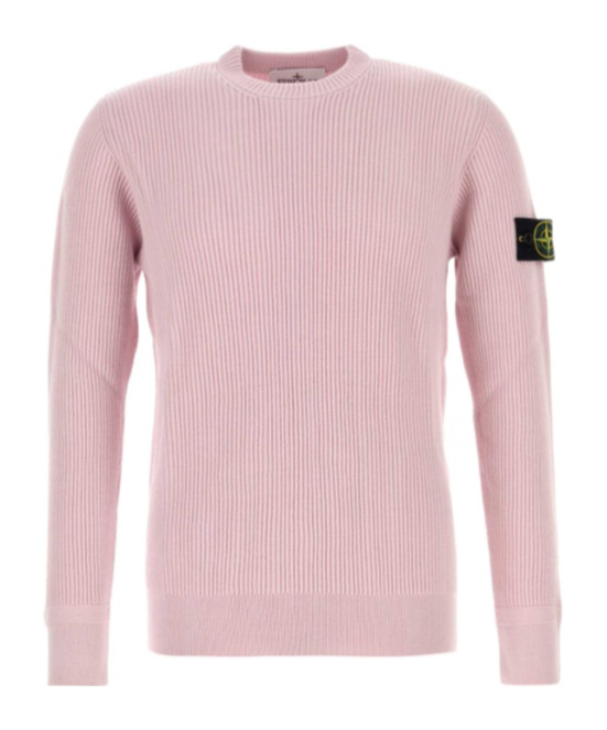 Stone Island Ribbed Texture Long Sleeve Wool Sweater In Pink