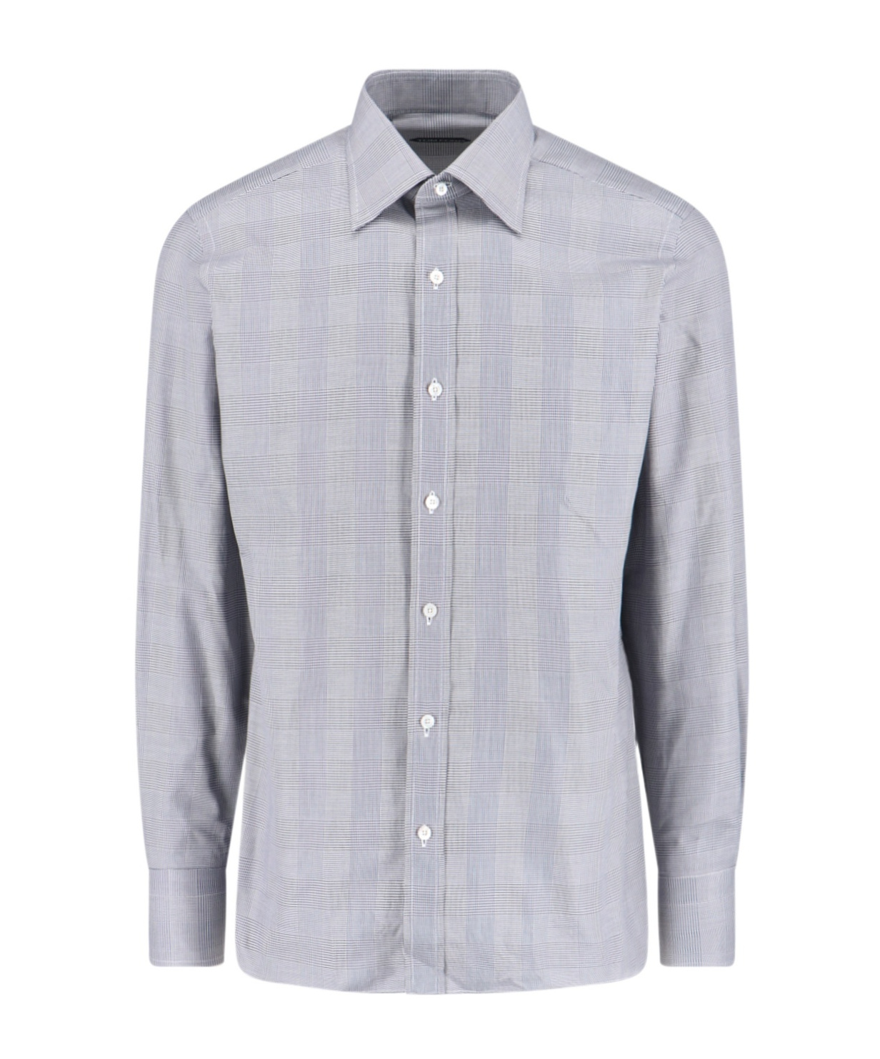 Tom Ford Long Sleeve Checkered Shirt With Buttoned Cuffs In Gray