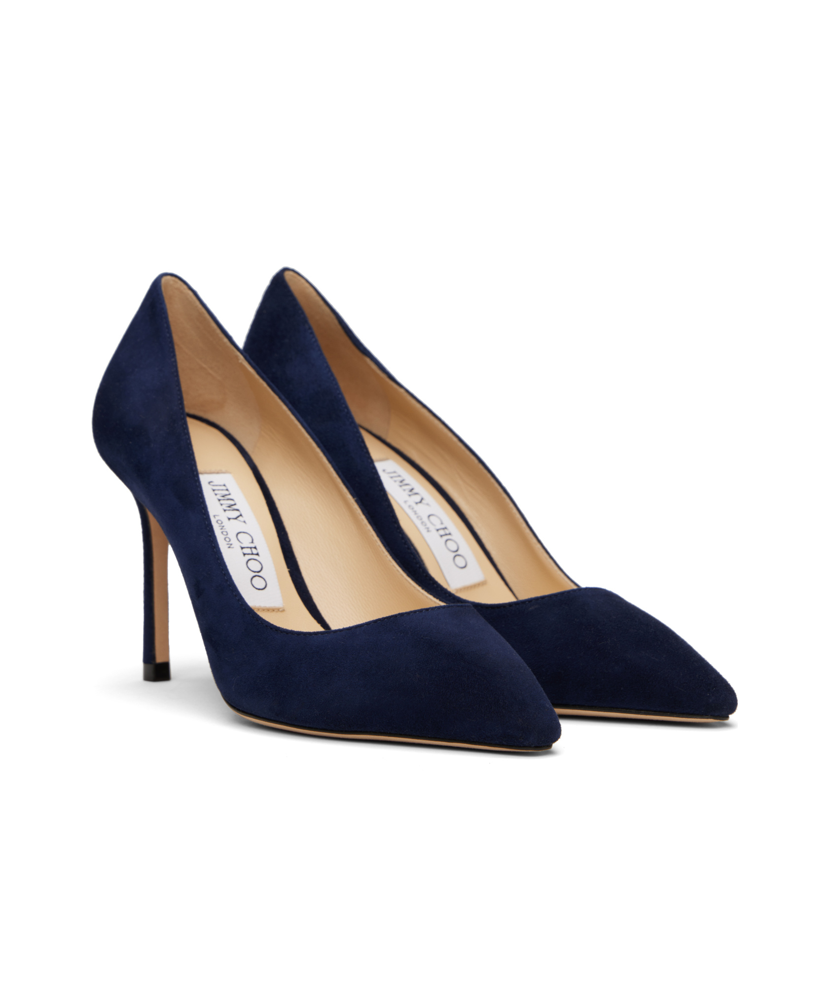 Jimmy Choo Logo Pointed High Heels In Navy Blue