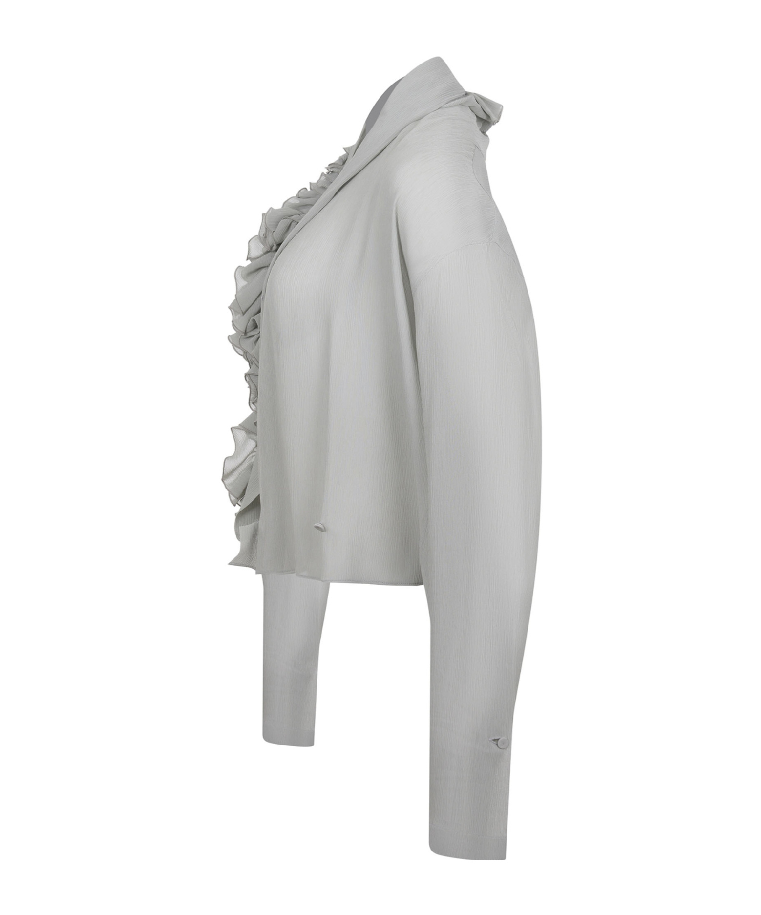 Alberta Ferretti Light Gray Ruffle Blouse With Deep V-neckline In Gray