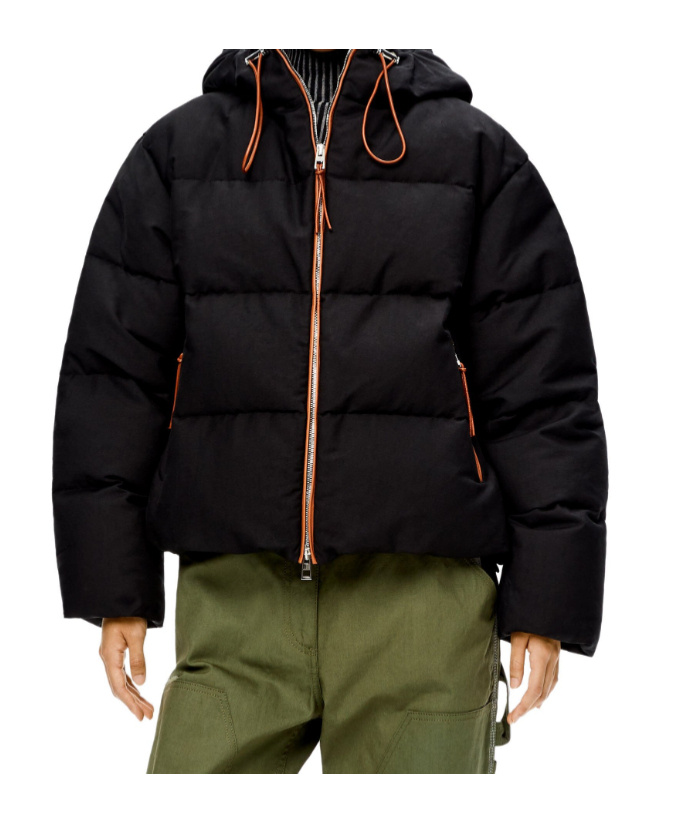 Shop Loewe Drawstring Hooded Down Jacket In Black