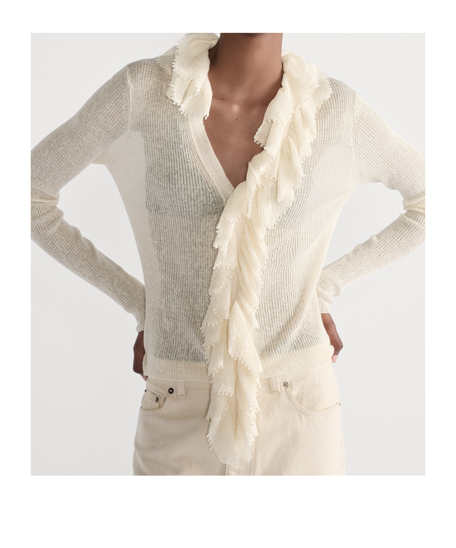 Dior Cardigan With Removable Ruched Collar In White