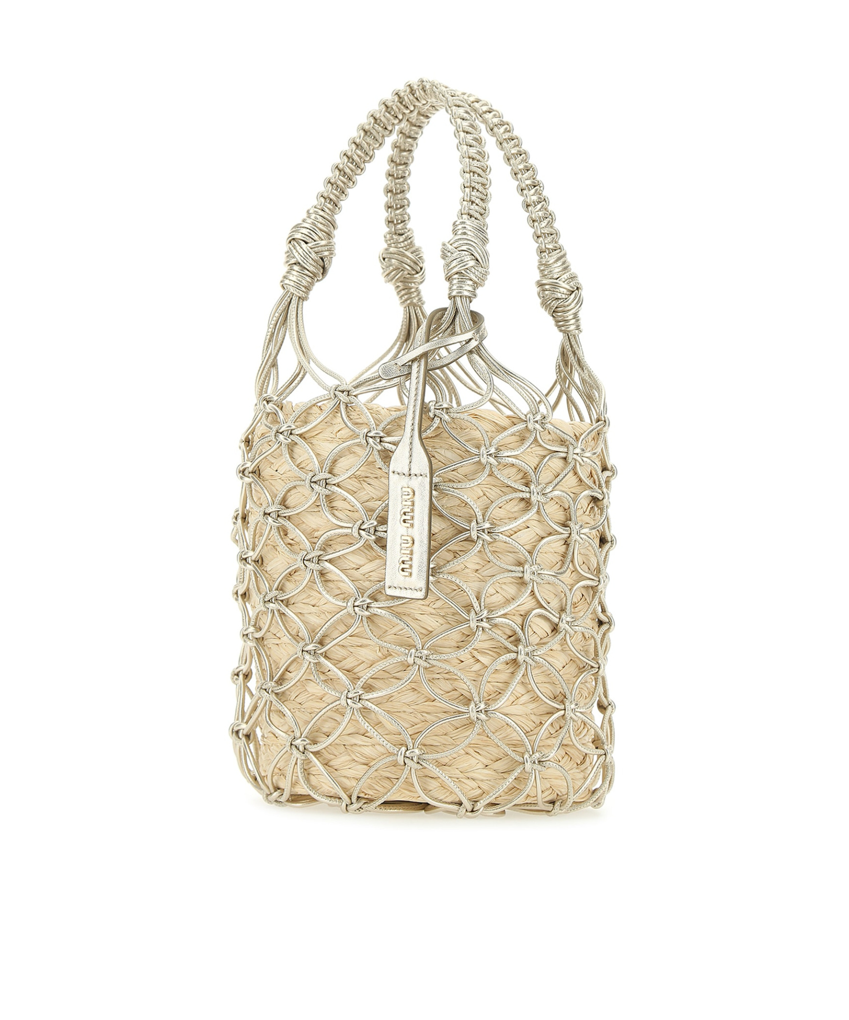 Miu Miu Woven Bucket Bag In Nude