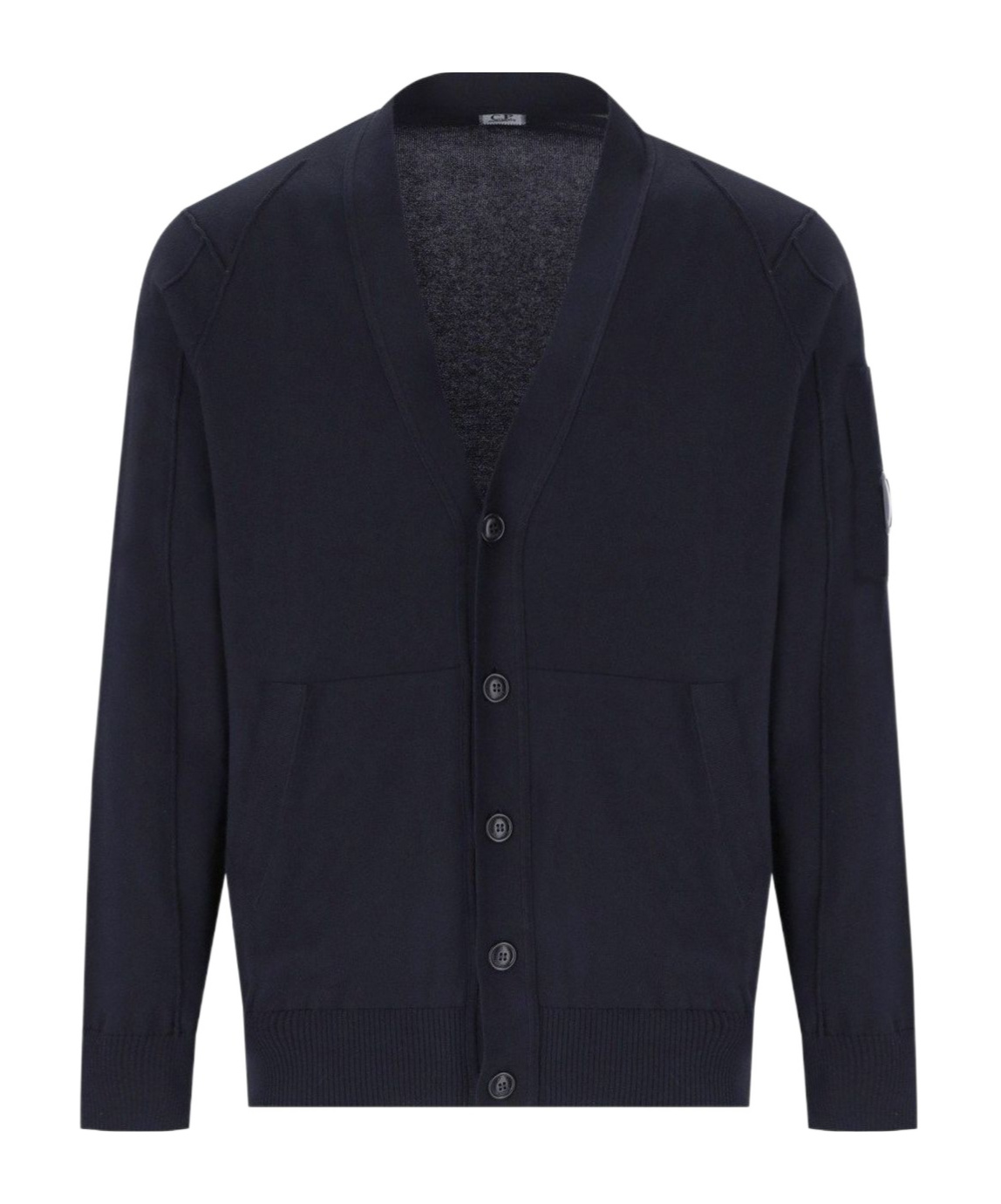 C.p. Company Minimalist Deep V-neck Cardigan With Button-down Front In Black