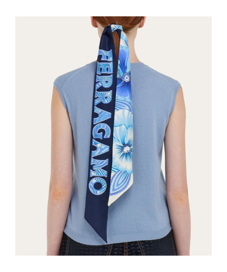 Ferragamo Brezza Print Silk Bandeau In Blue