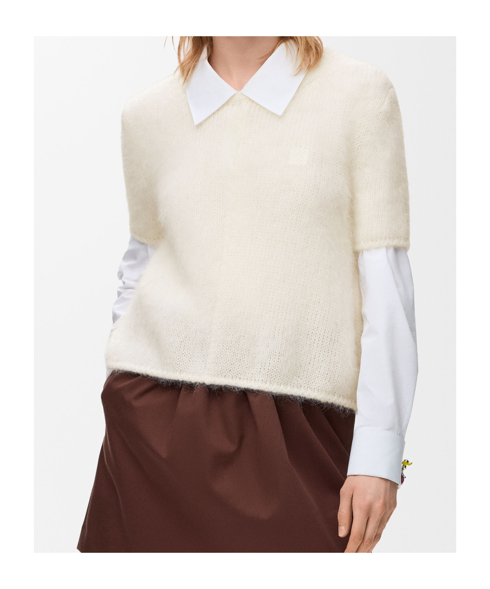 Loewe Short Sleeve Sweater In Mohair Blend In White