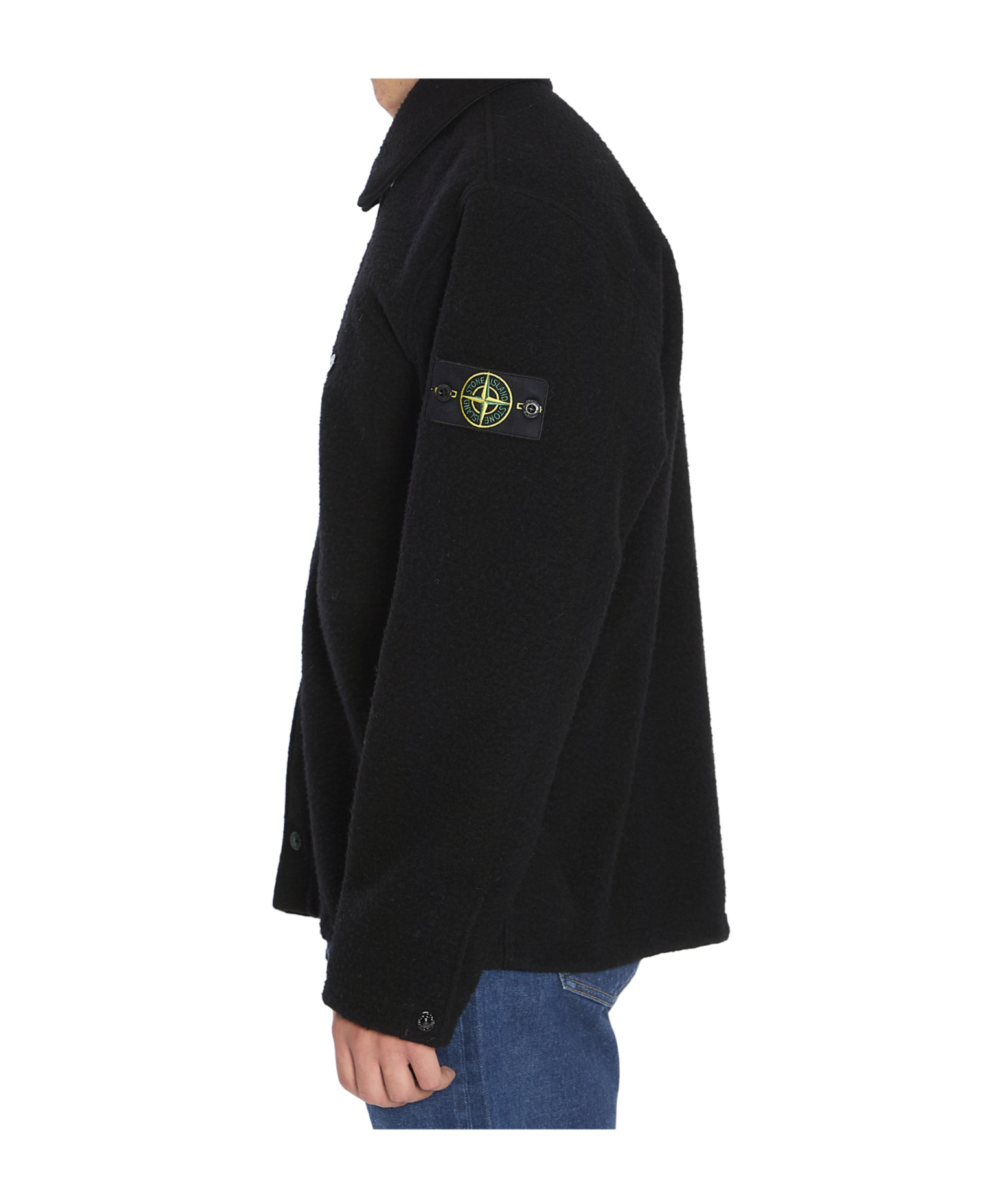 Stone Island Overshirt In Wool Blend In Black