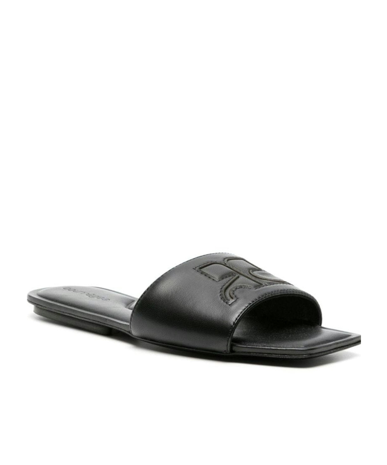 Shop Courrèges Logo-patch Leather Slides In Black