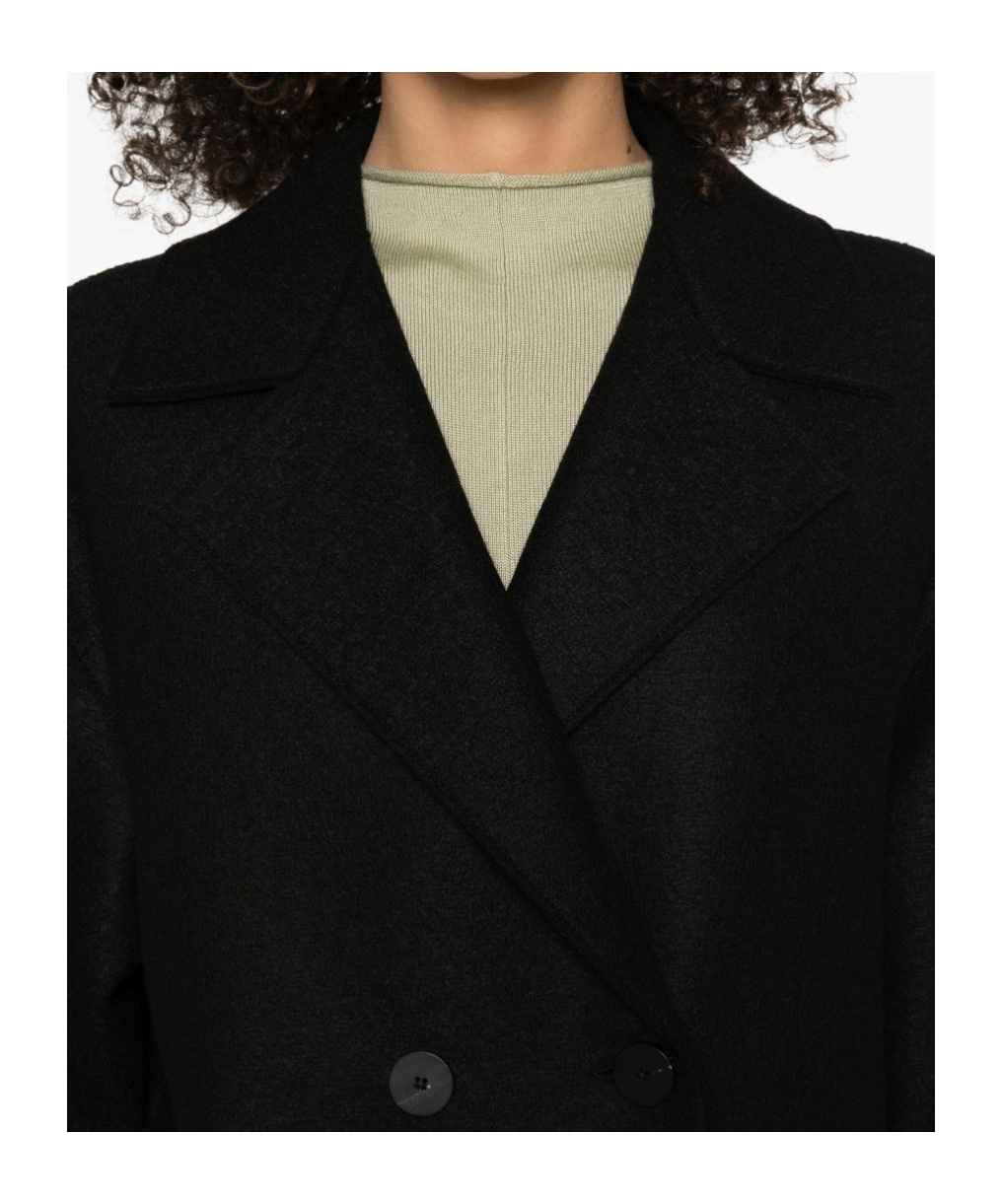 Harris Wharf London Black Double-breasted Coat With Dropped Shoulders In Wool Woman In Black