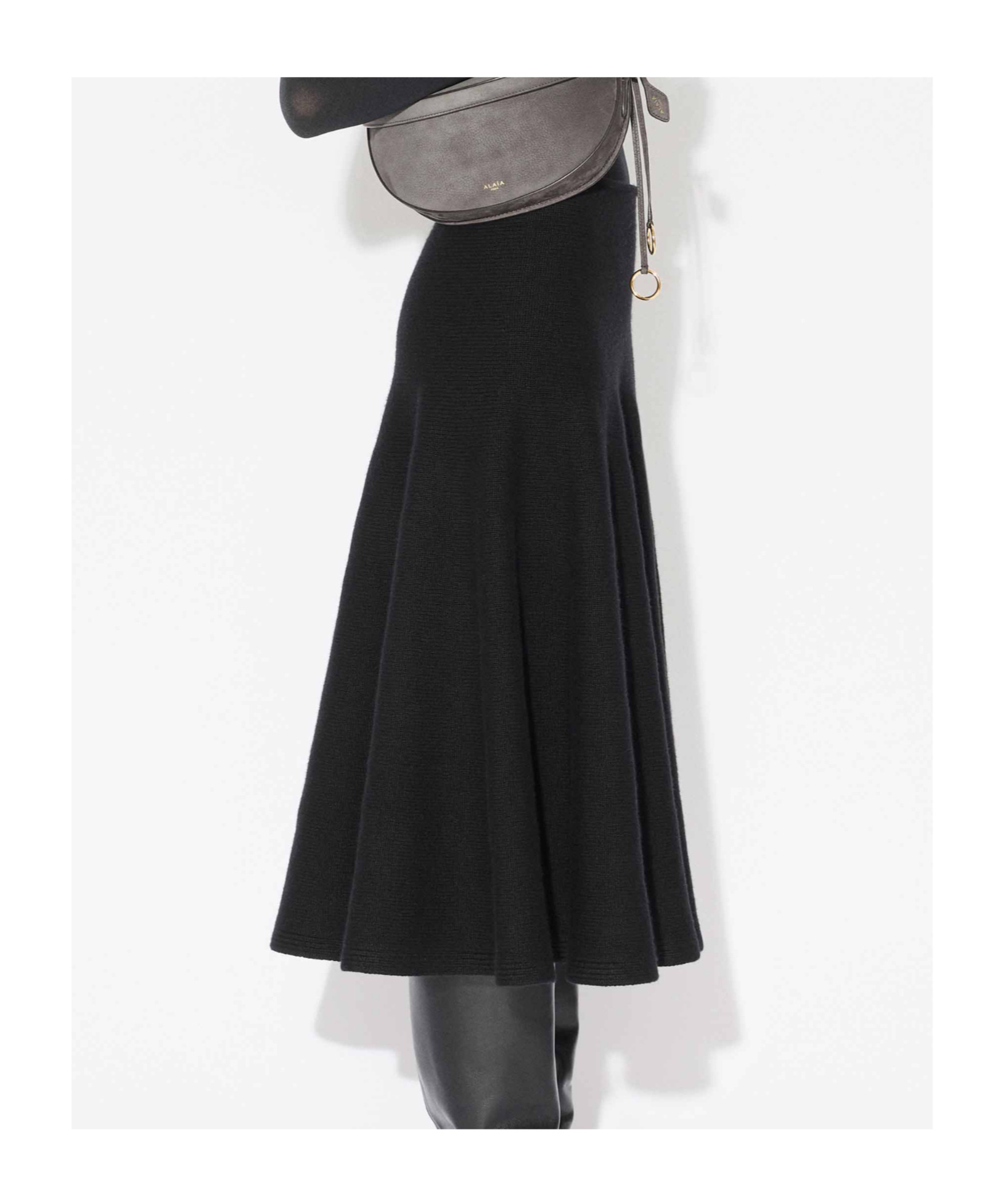 Alaïa Cashmere Knit Flare Skirt In Black