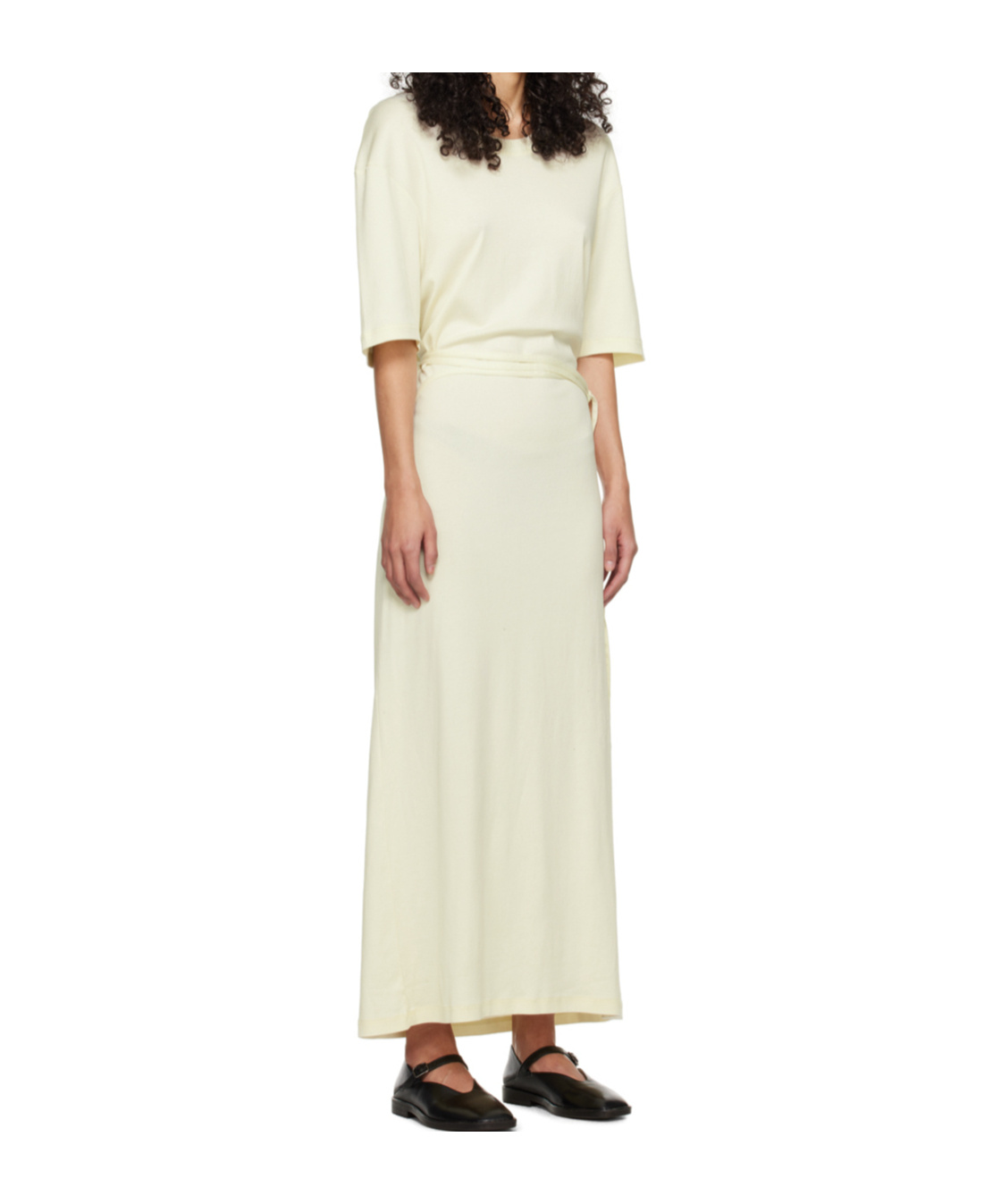 Lemaire Belted Cotton Jersey Midi Dress In White