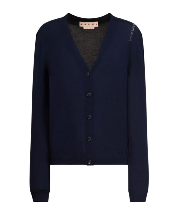 Marni Blue Silk And Wool Blend Cardigan With Contrasting Back Panel In Black