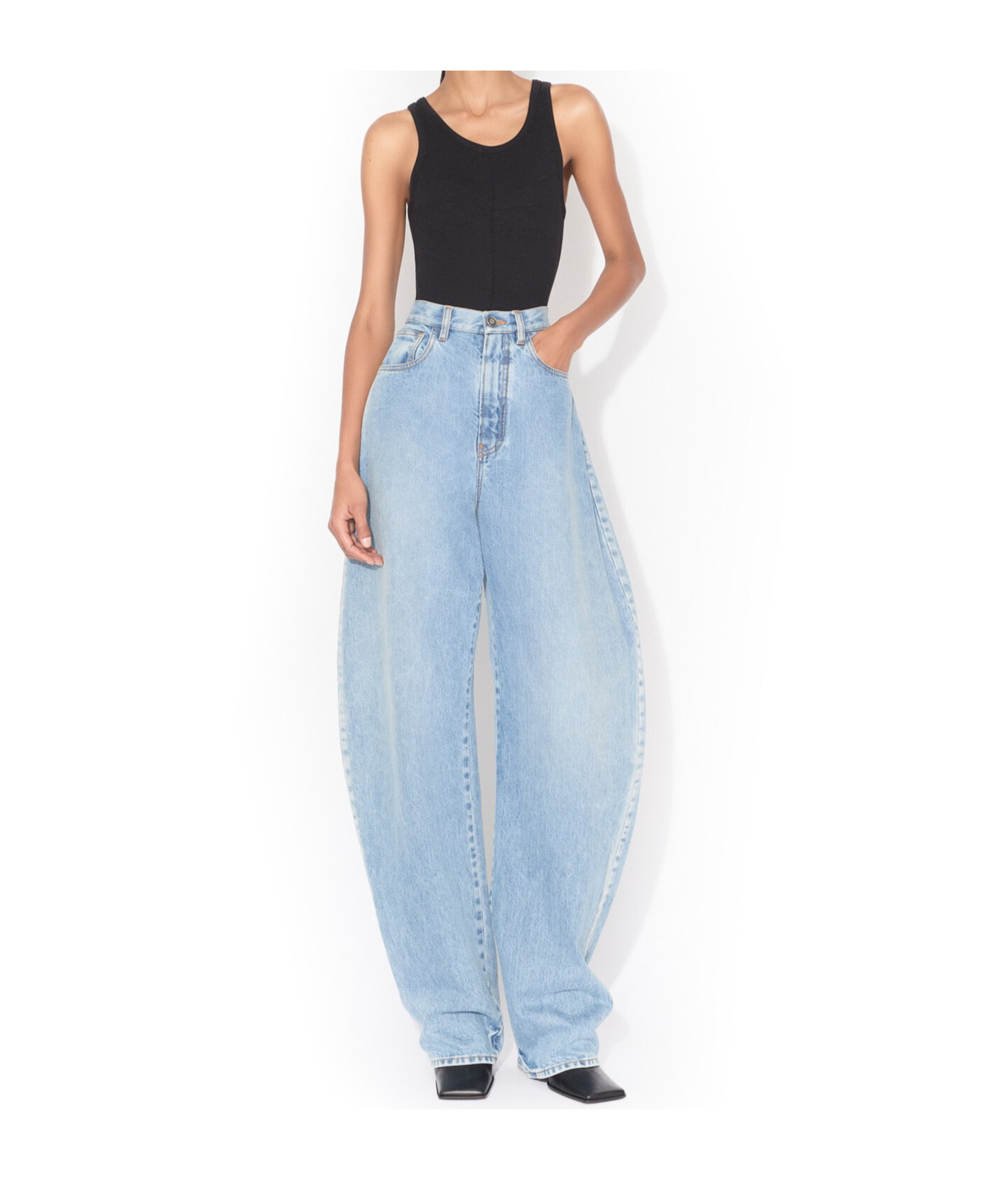 Alaïa Round Denim Pants In Blue