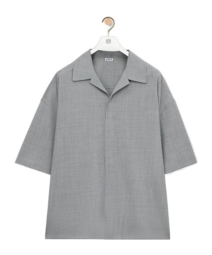 Loewe Wool-blend Short-sleeve Shirt In Gray