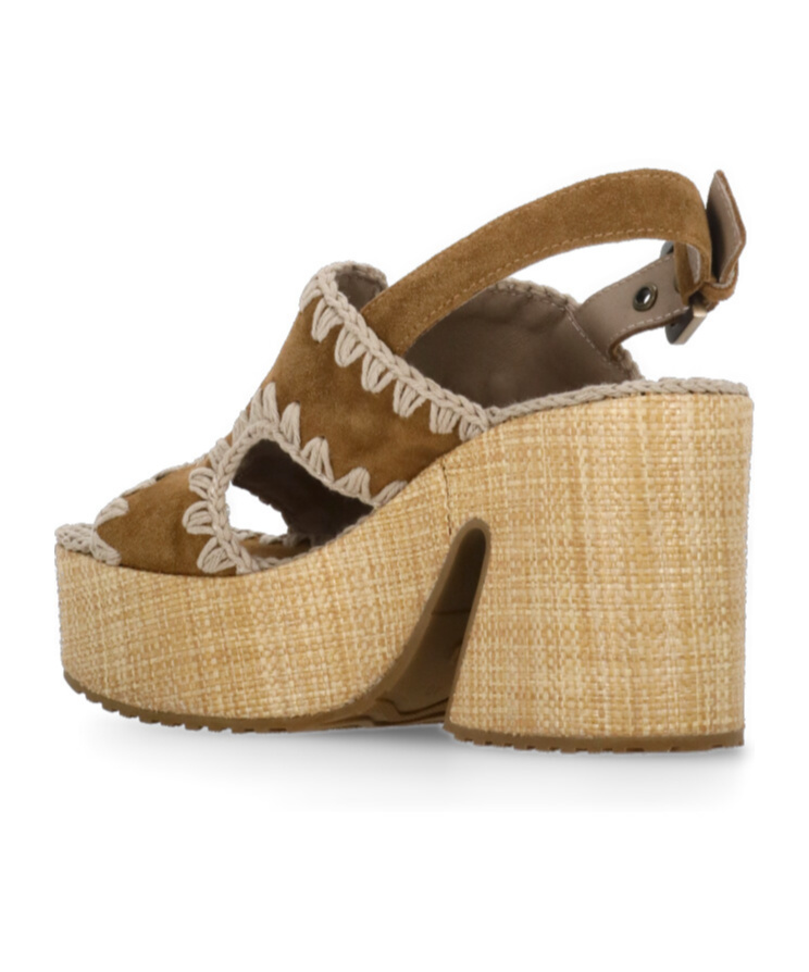 Mou Raffia Platform Sandals In Leather Color Suede | ModeSens