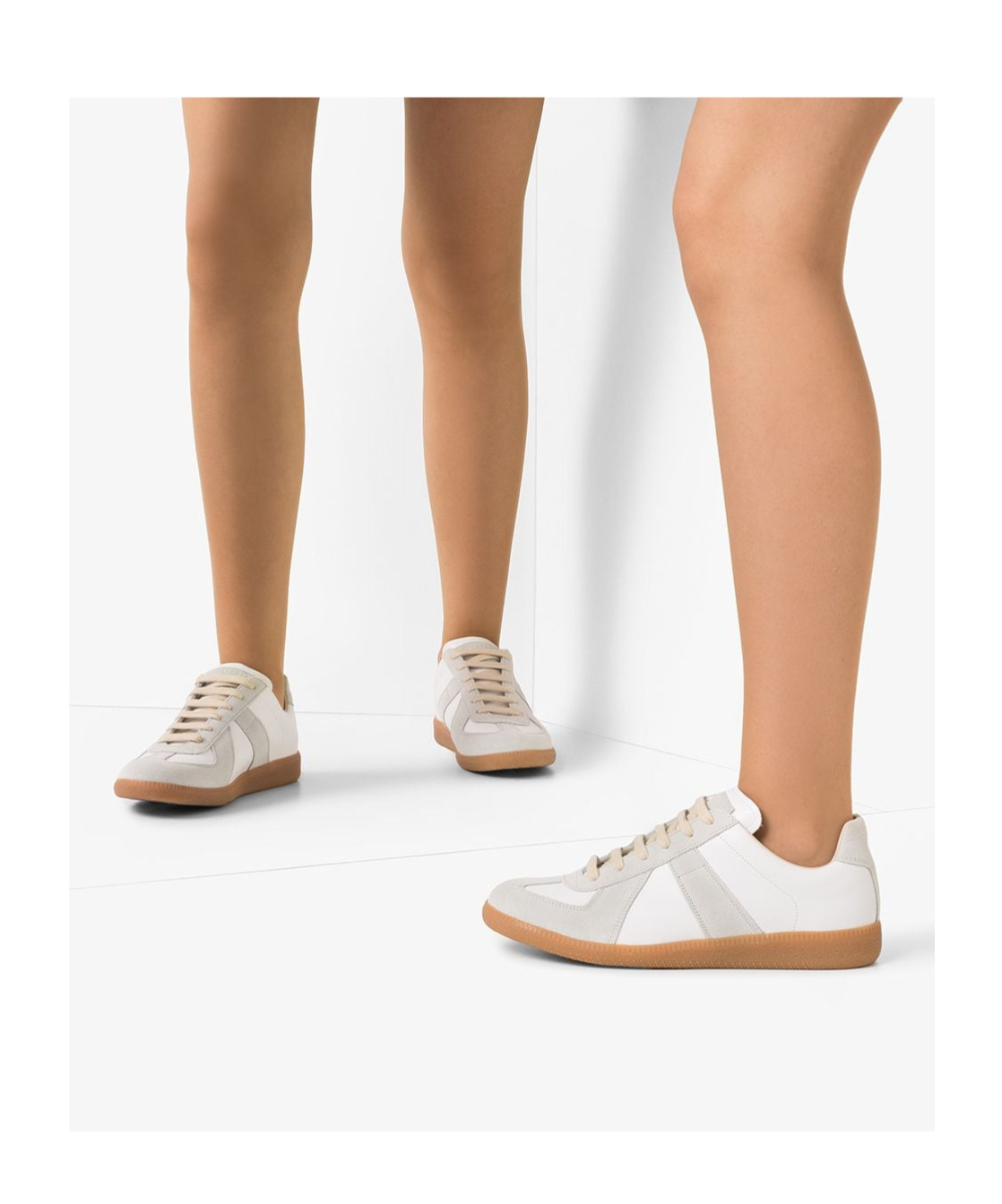 Maison Margiela Low-top Leather Sneakers With Contrasting Details In White