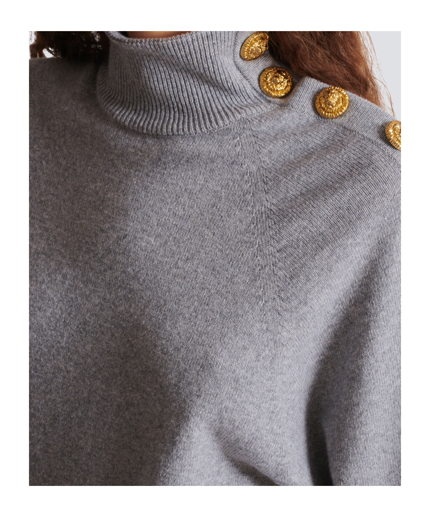 Balmain Cashmere Wool Turtleneck Dress Gold Button Detail In Gray
