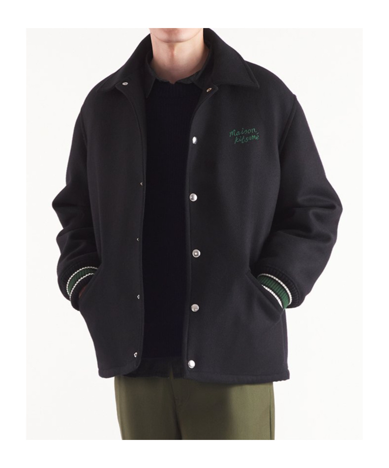 Maison Kitsuné Mountain Fox Patch Wool Varsity Jacket In Black