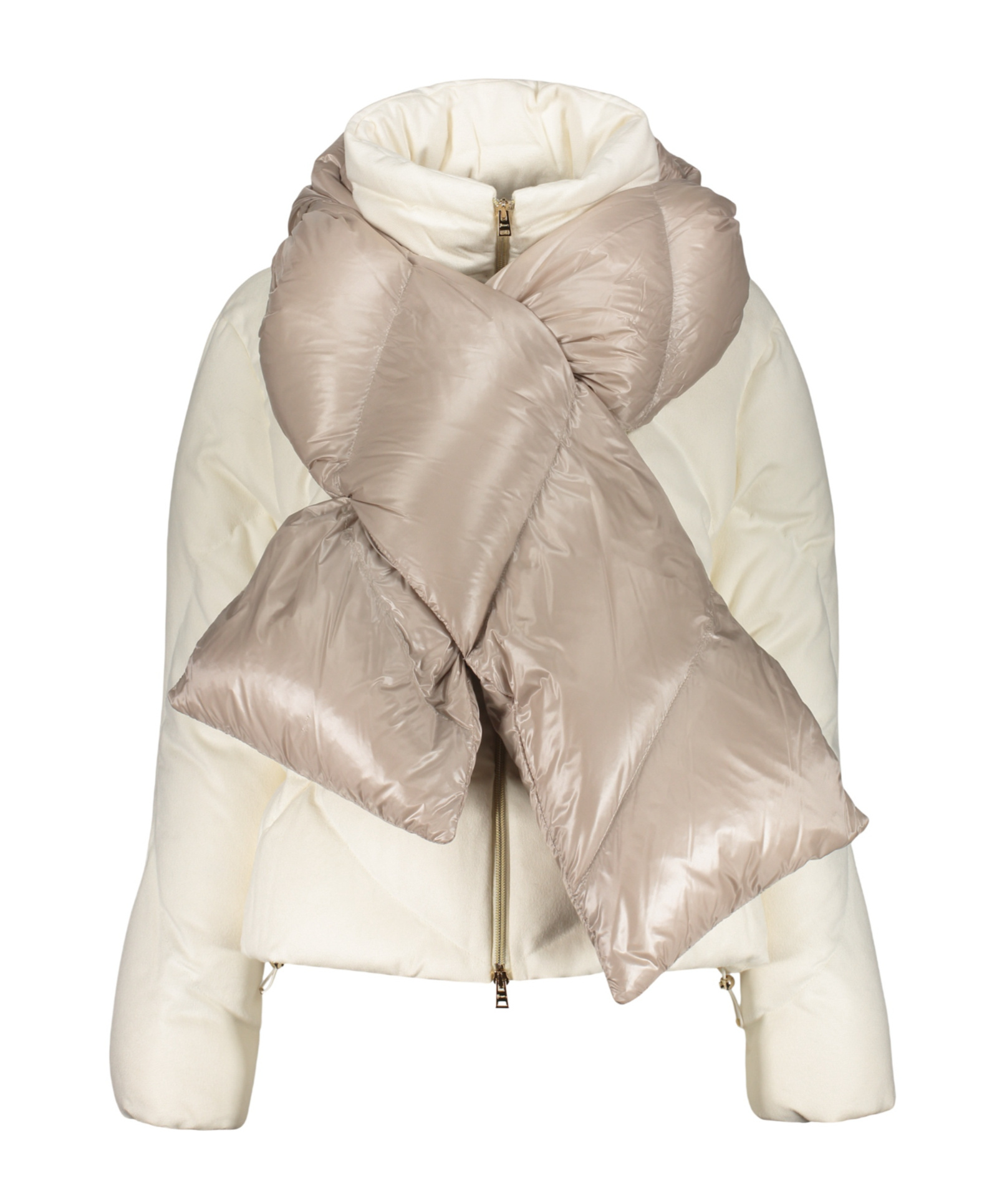 Herno Short Down Jacket With Removable Hood Scarf In Brown