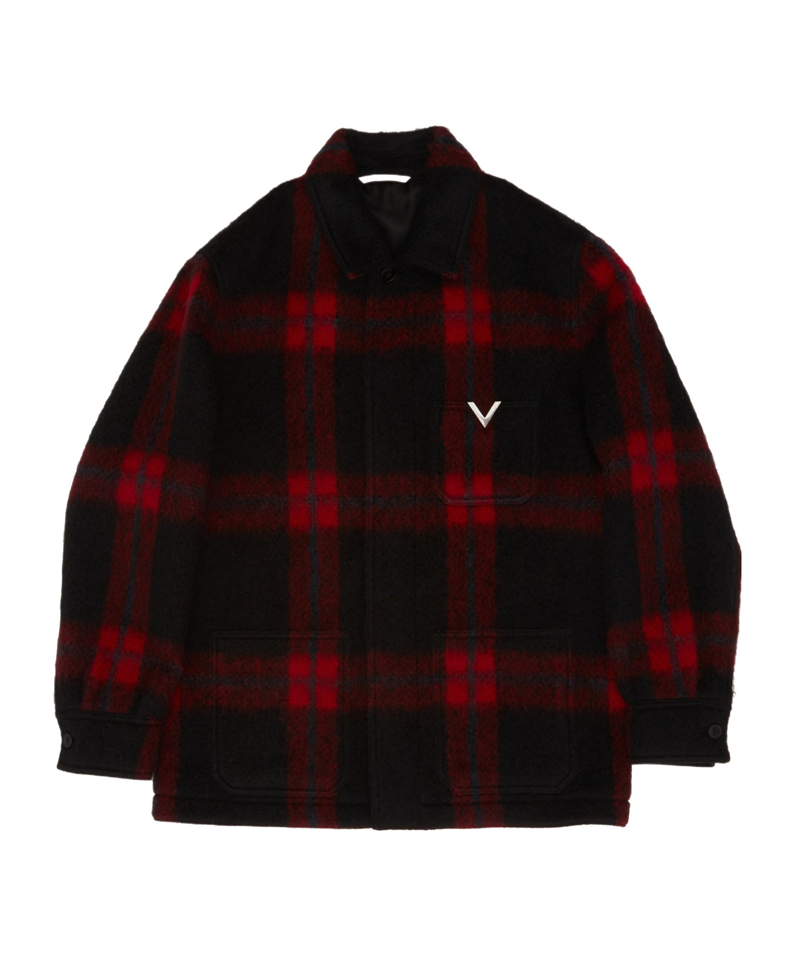 Valentino Logo Plaque Check-patterned Jacket In Black