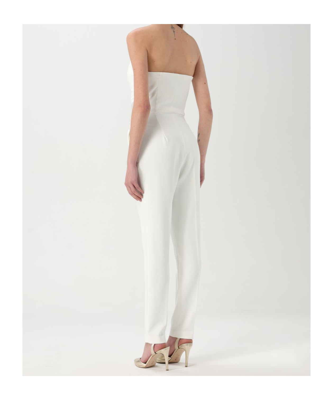 Elisabetta Franchi Flowing Crepe Jumpsuit With White Macro Bow In White